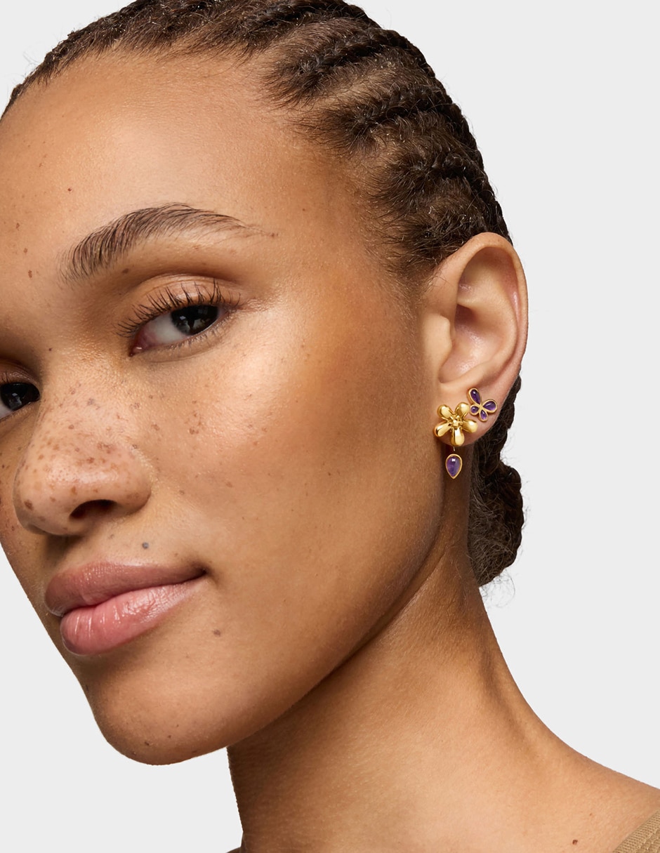 Aretes de flor Daisy de plata P 925 con acabado baño de oro amatista 2