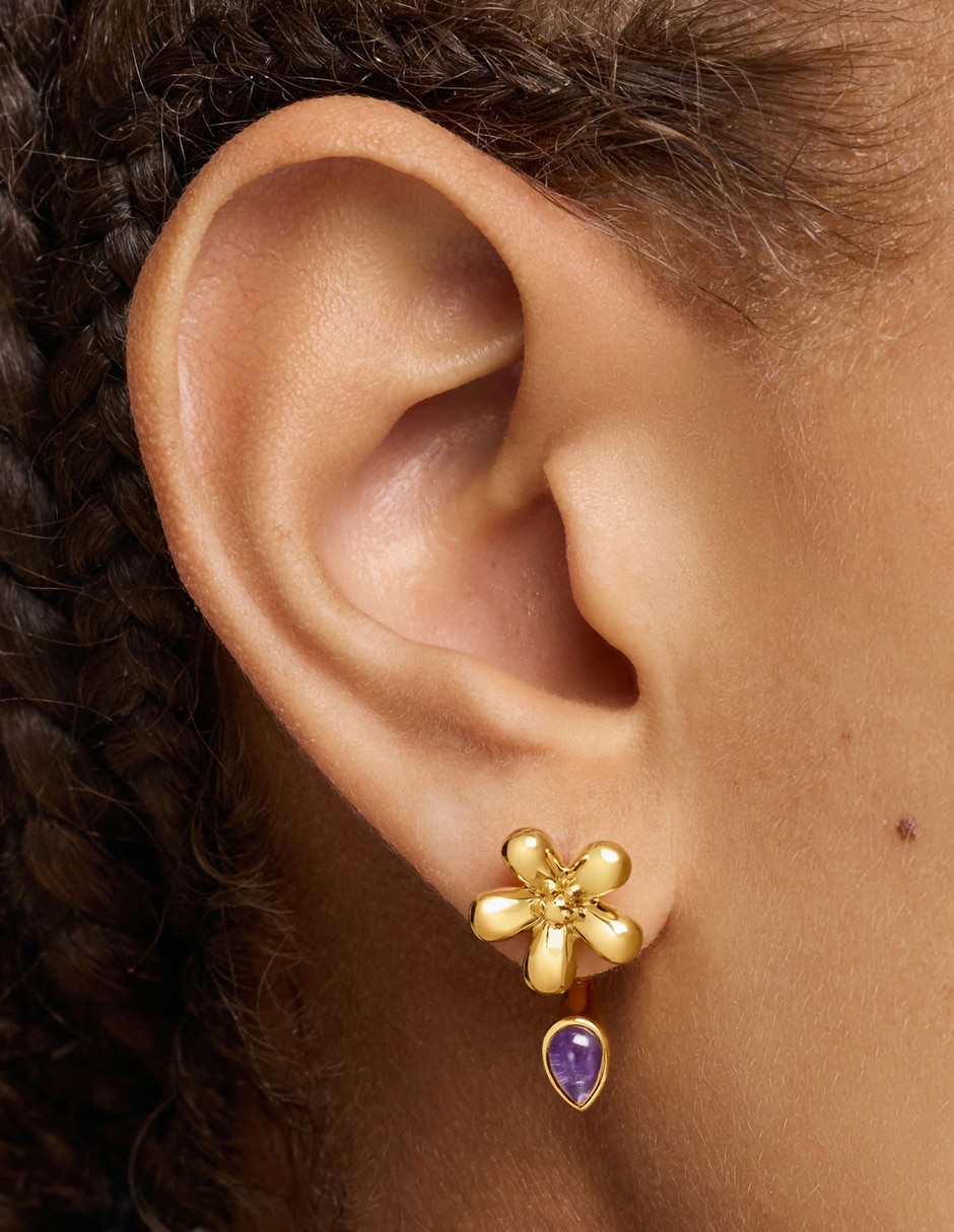 Aretes de flor Daisy de plata P 925 con acabado baño de oro amatista 5