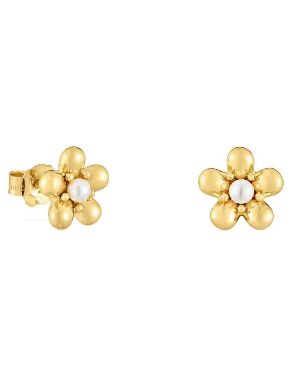 Aretes de flor Daisy de oro amarillo con acabado brillante perla de agua Aretes de flor Daisy de oro amarillo con acabado brillante perla de agua