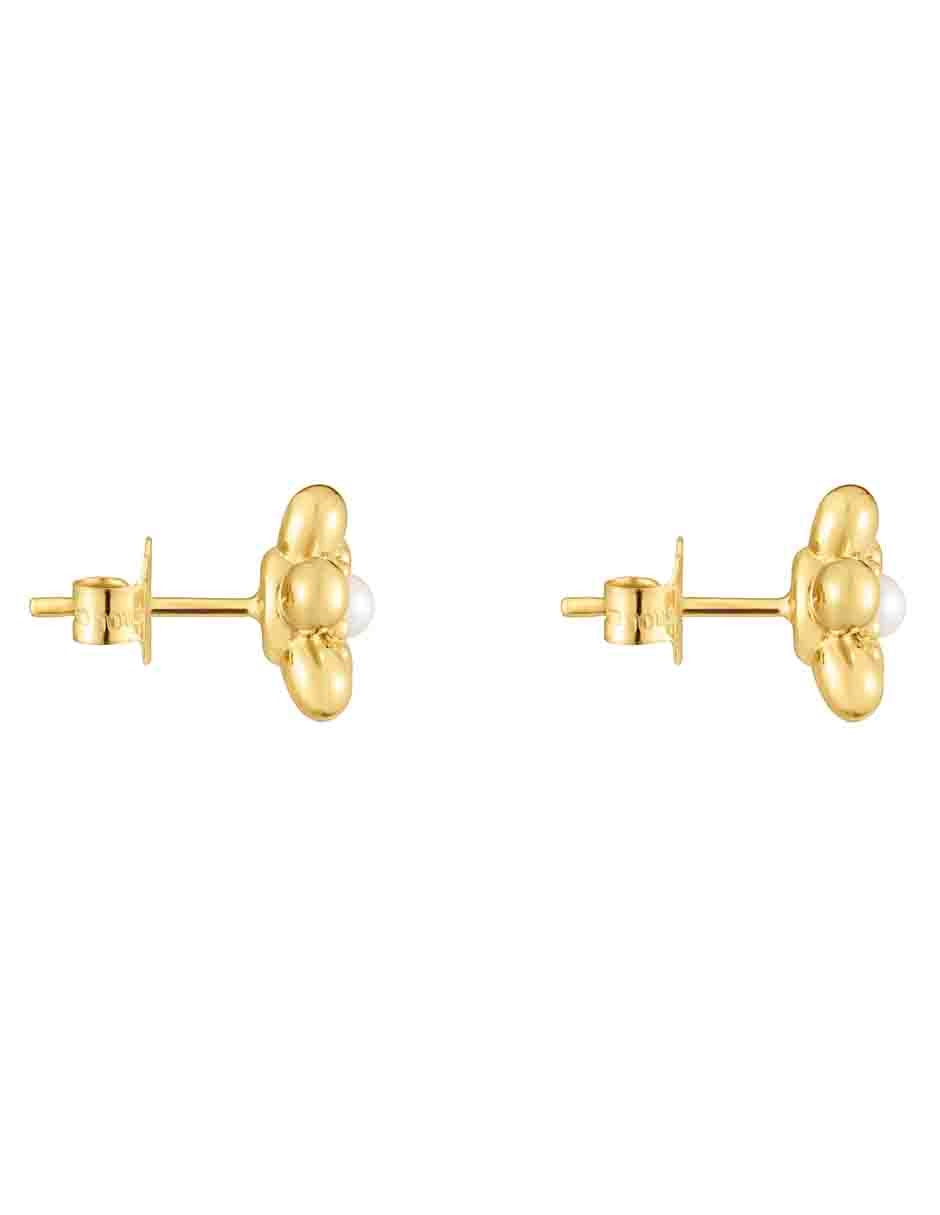 Aretes de flor Daisy de oro amarillo con acabado brillante perla de agua 6