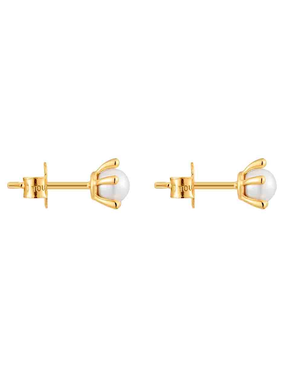 Aretes de flor Garden de oro amarillo con acabado brillante perla de agua 2