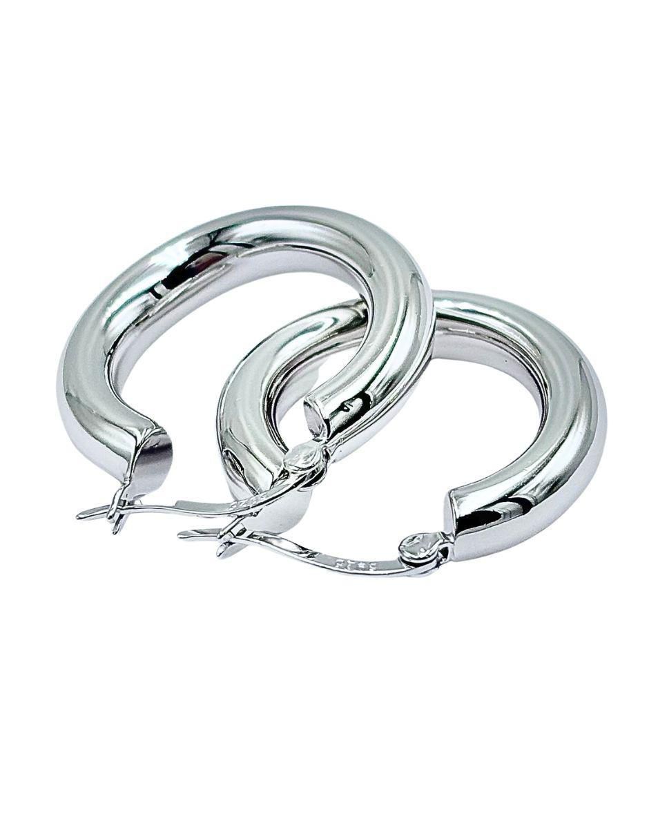 Aretes de aro circulares de plata P 925 con acabado brillante 2