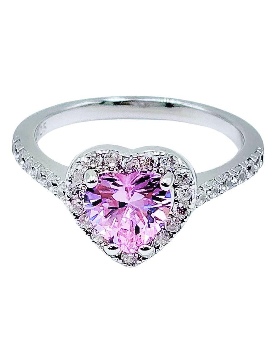 Anillo con gema de corazón de plata circonita pavé