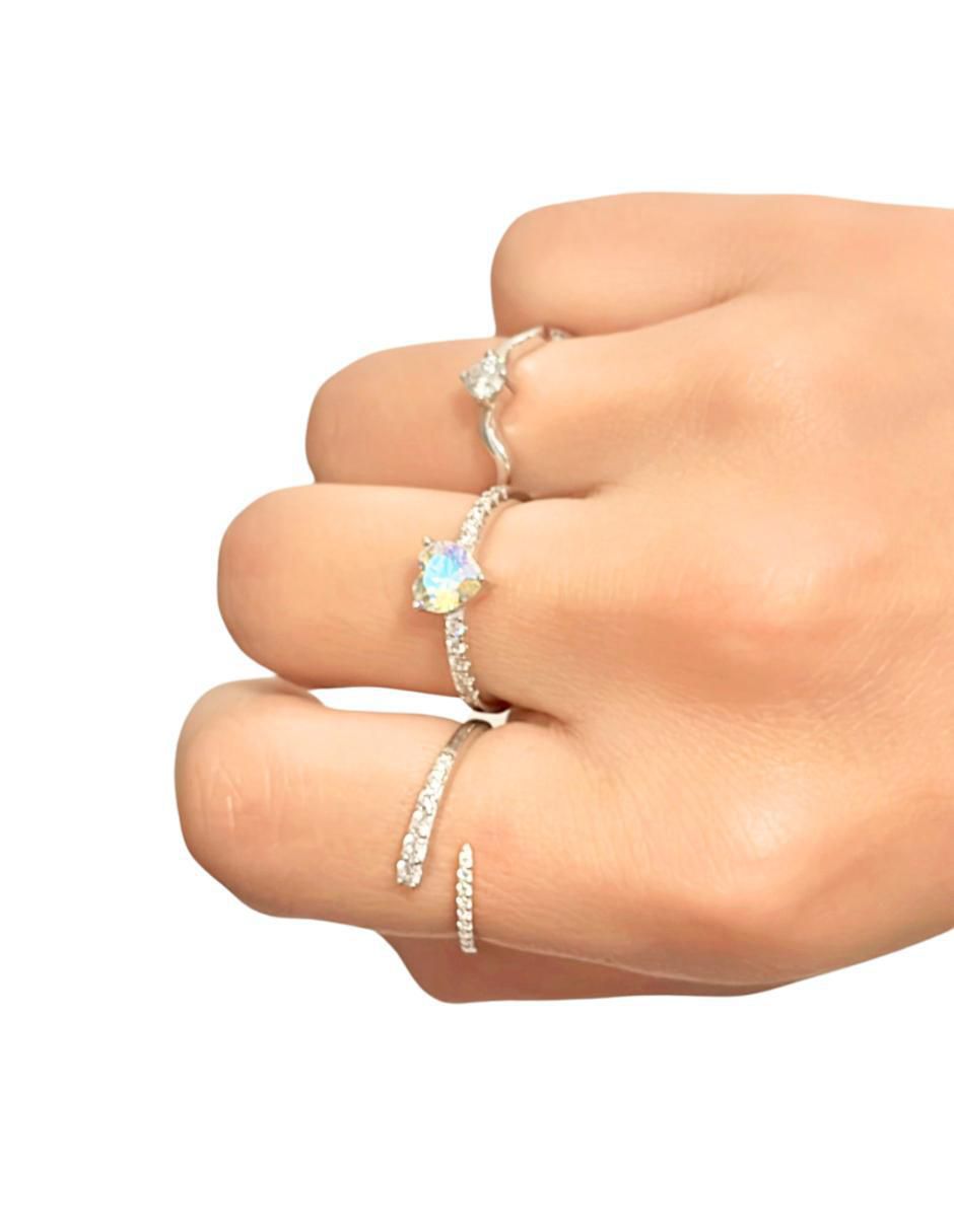 Anillo con gema ondulado P 925 de plata zirconia brillante 7