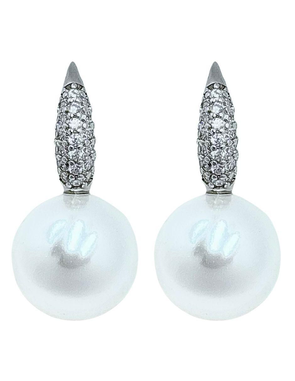 Arracadas de plata P 925 con acabado pavé imitación perla 2