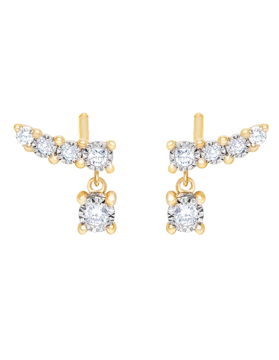 Aretes cortos de oro 14 K con acabado pavé diamante
