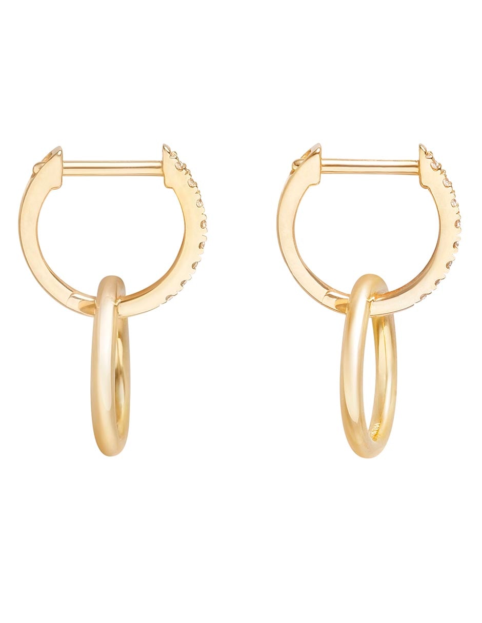 Aretes de aro de oro 14 K con acabado pavé diamante