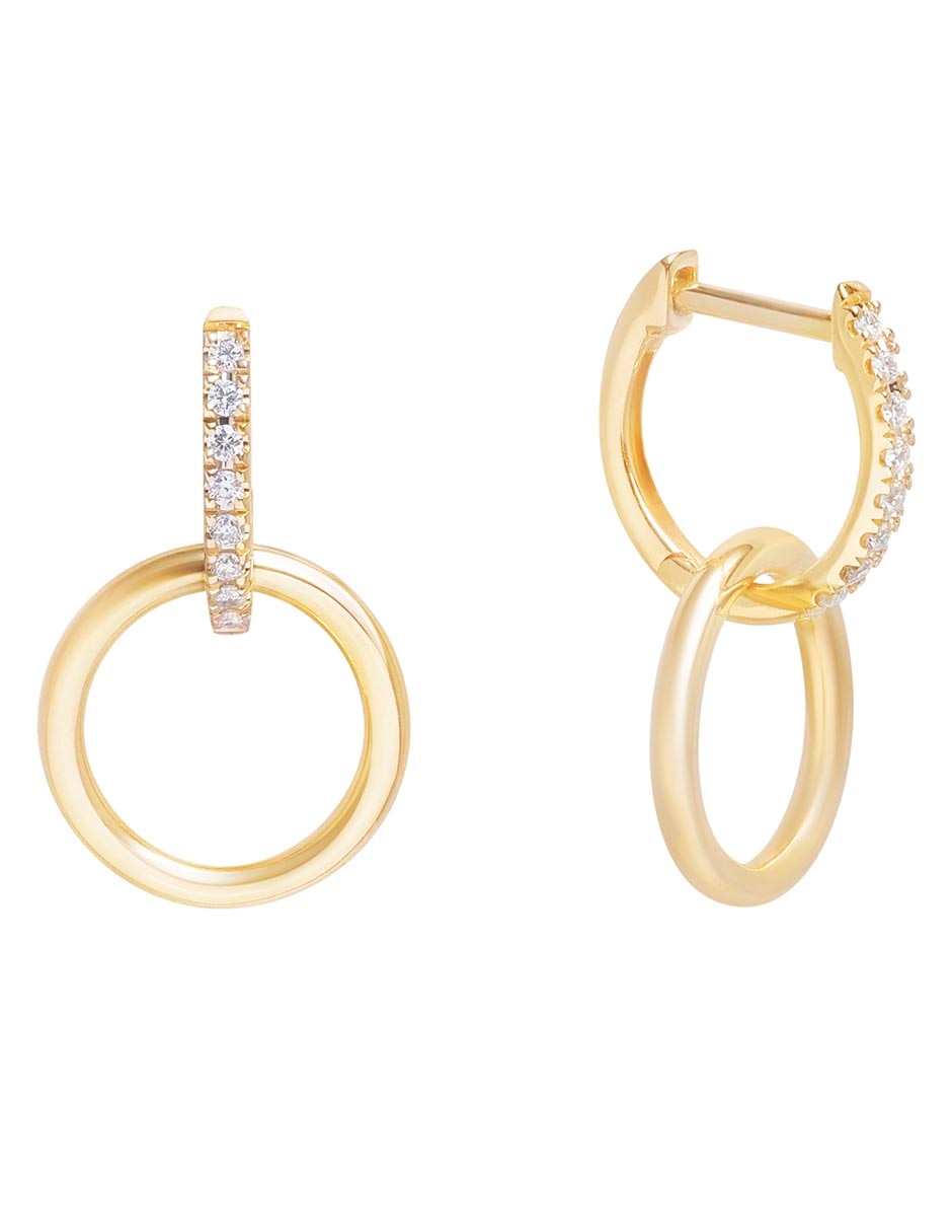 Aretes de aro de oro 14 K con acabado pavé diamante 2