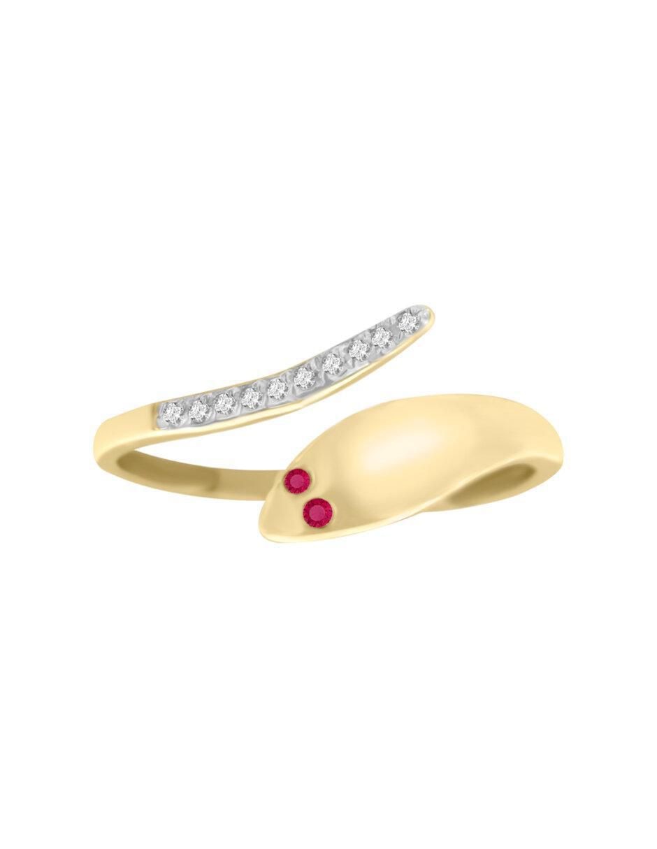 Anillo de serpiente 14 k de oro rubí y diamante brillante