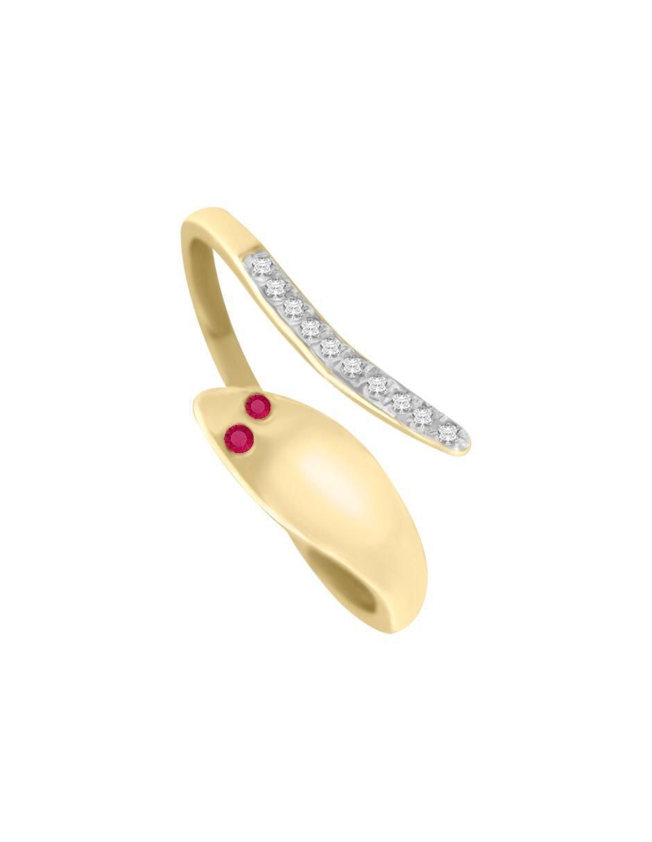 Anillo de serpiente 14 k de oro rubí y diamante brillante 3