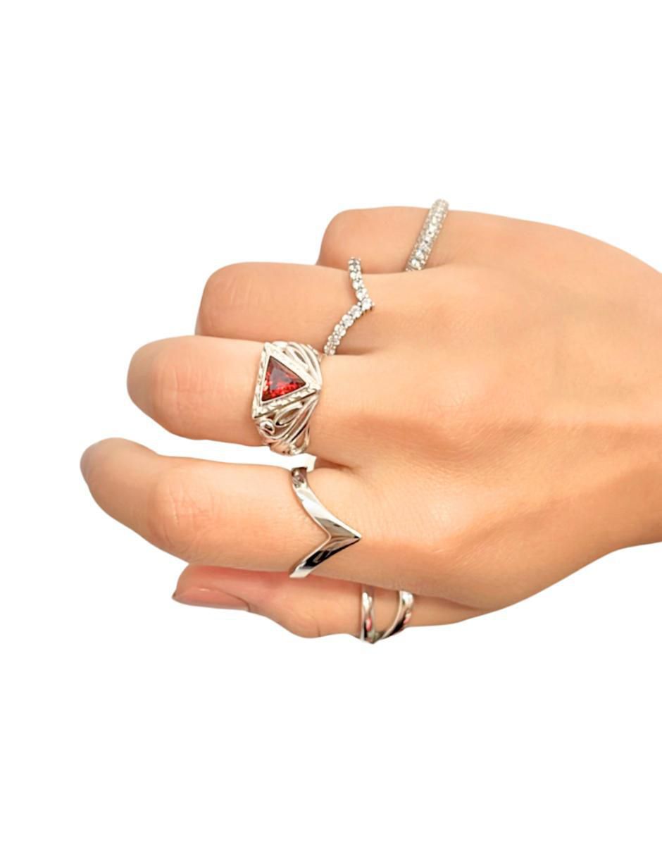 Anillo con gema triangular P 925 de plata zirconia cúbica pavé 14