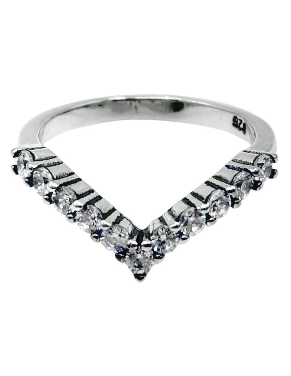 Anillo con gema triangular P 925 de plata zirconia cúbica pavé