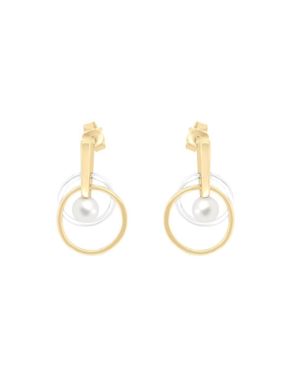 Aretes circulares Infinito de oro con acabado brillante perla