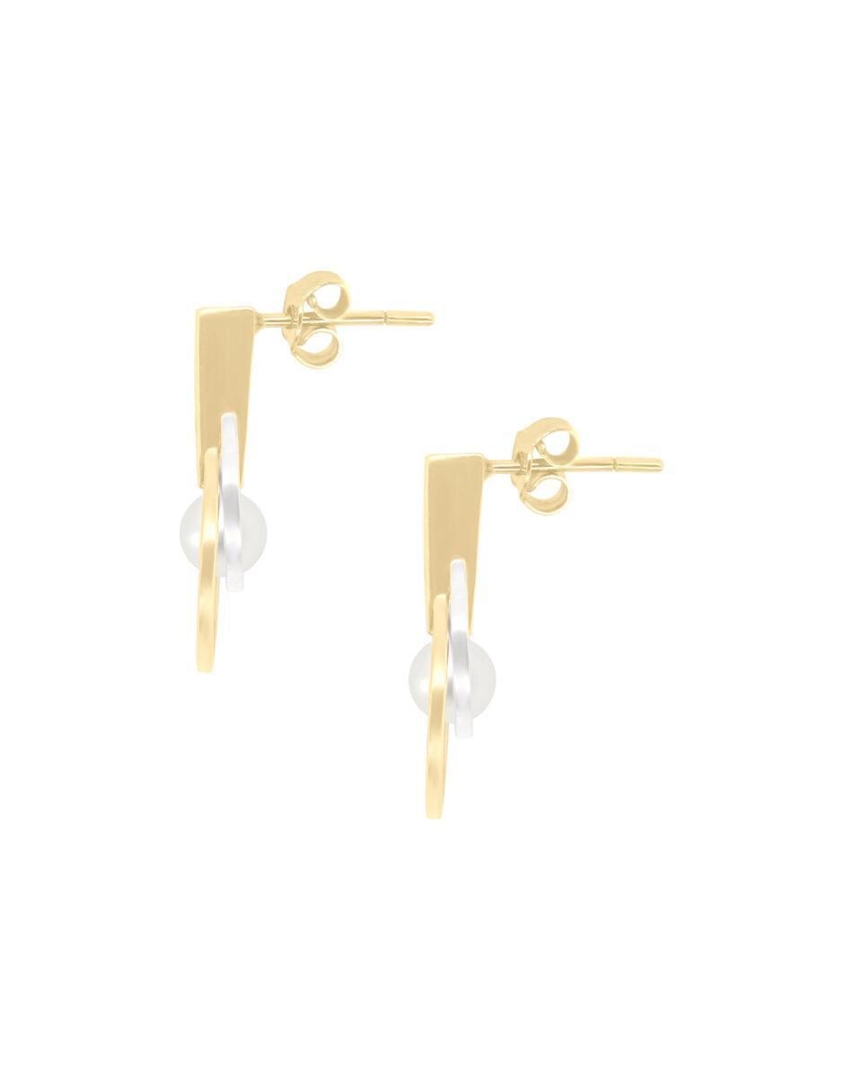 Aretes circulares Infinito de oro con acabado brillante perla 2