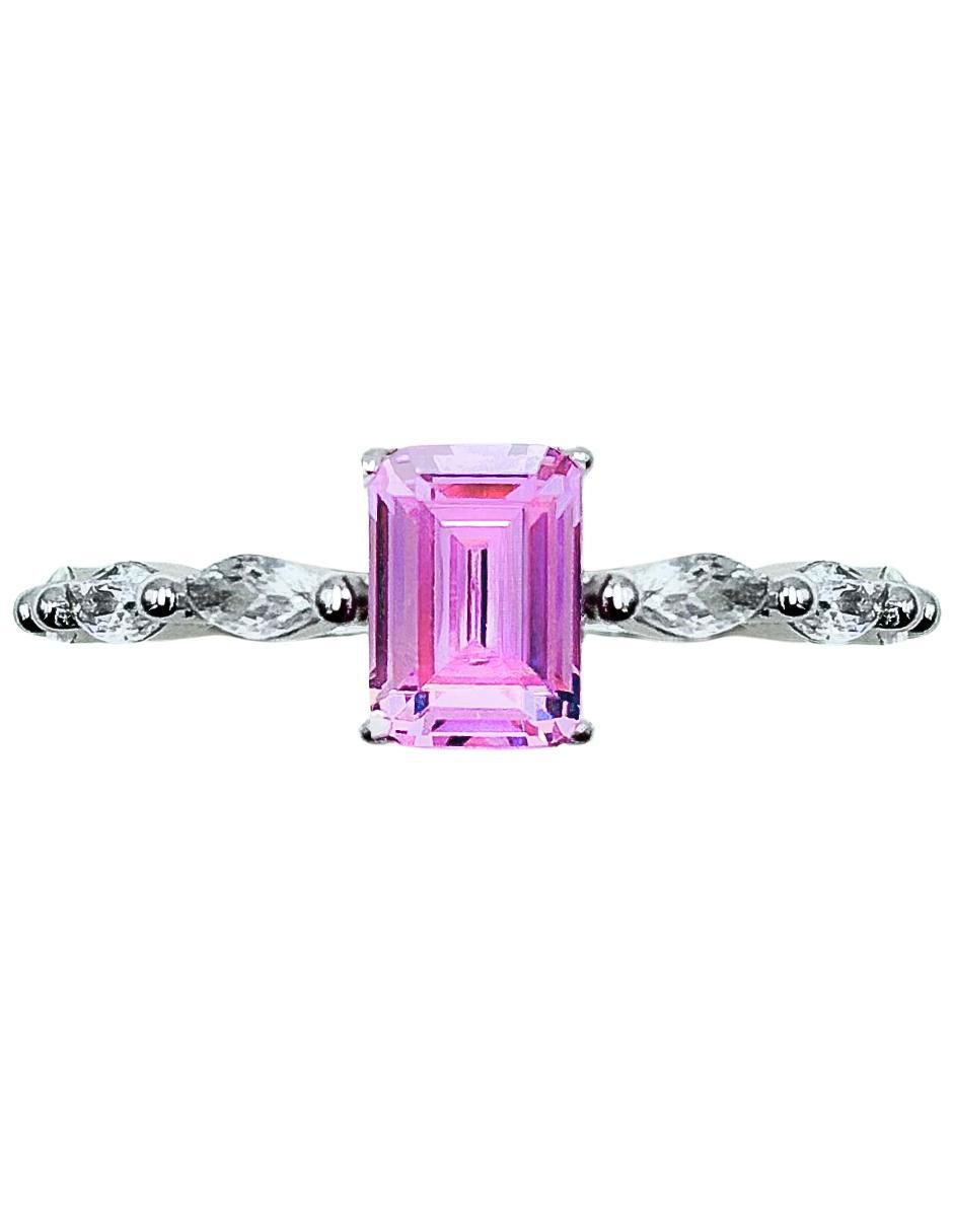 Anillo con gema rectangular P925 de plata zirconia cubica pavé