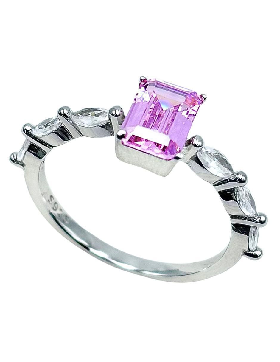 Anillo con gema rectangular P925 de plata zirconia cubica pavé 7