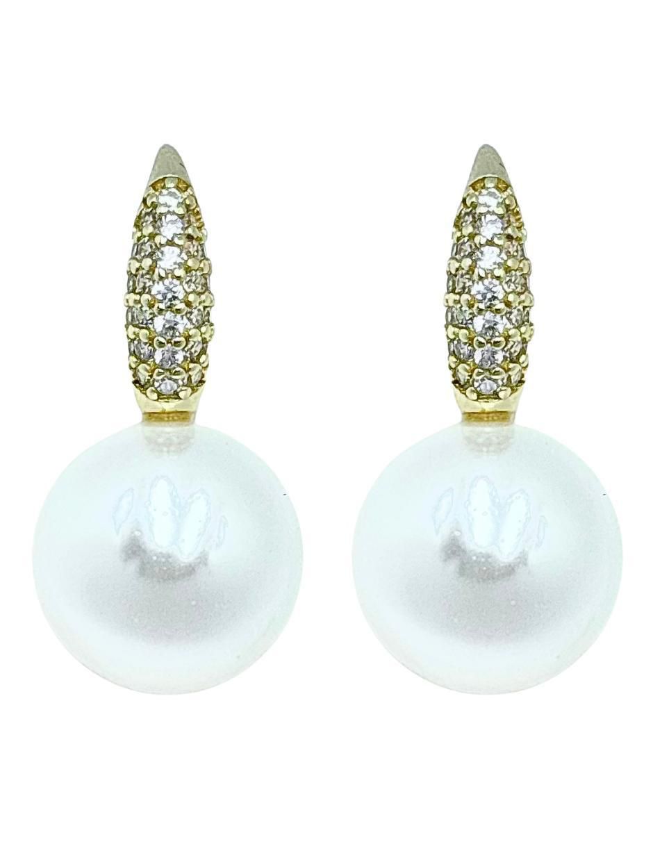 Aretes circulares de plata P 925 con acabado baño de oro imitación perla Aretes circulares de plata P 925 con acabado baño de oro imitación perla
