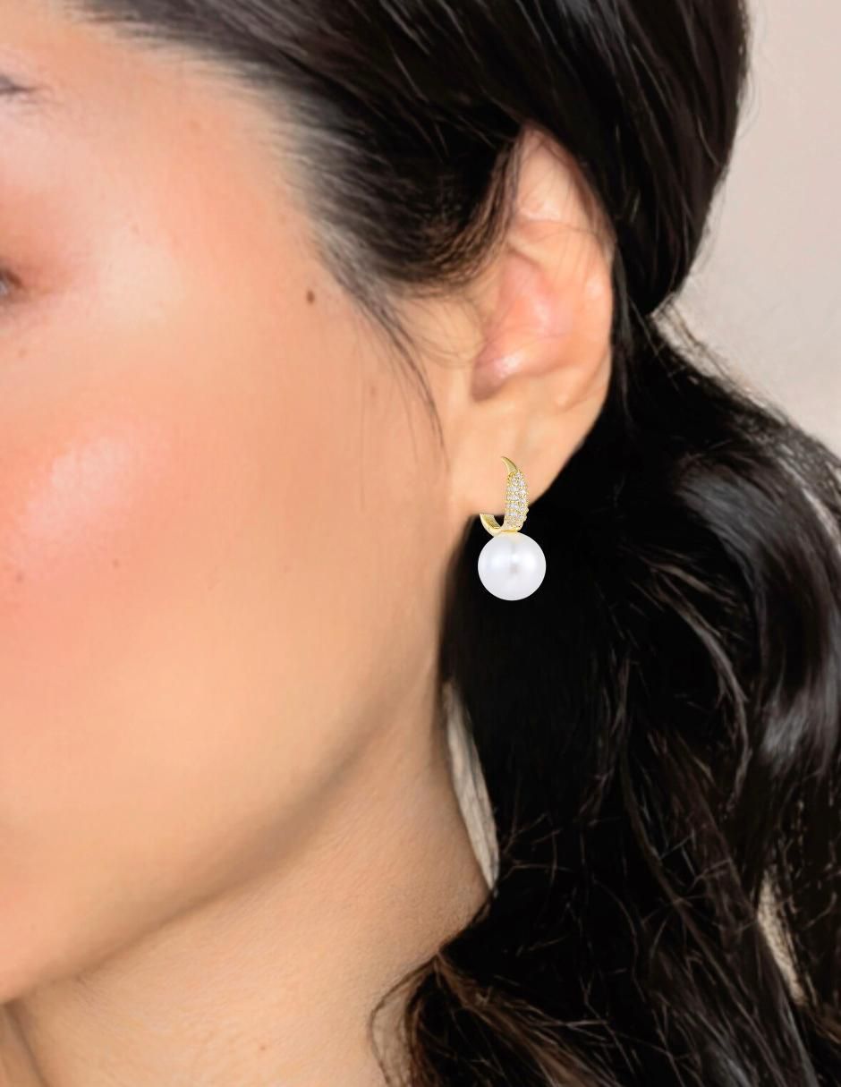 Aretes circulares de plata P 925 con acabado baño de oro imitación perla 2
