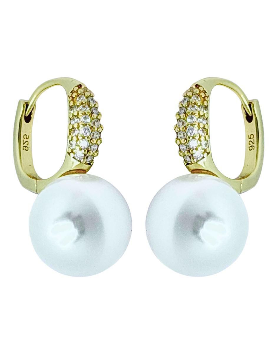 Aretes circulares de plata P 925 con acabado baño de oro imitación perla 4