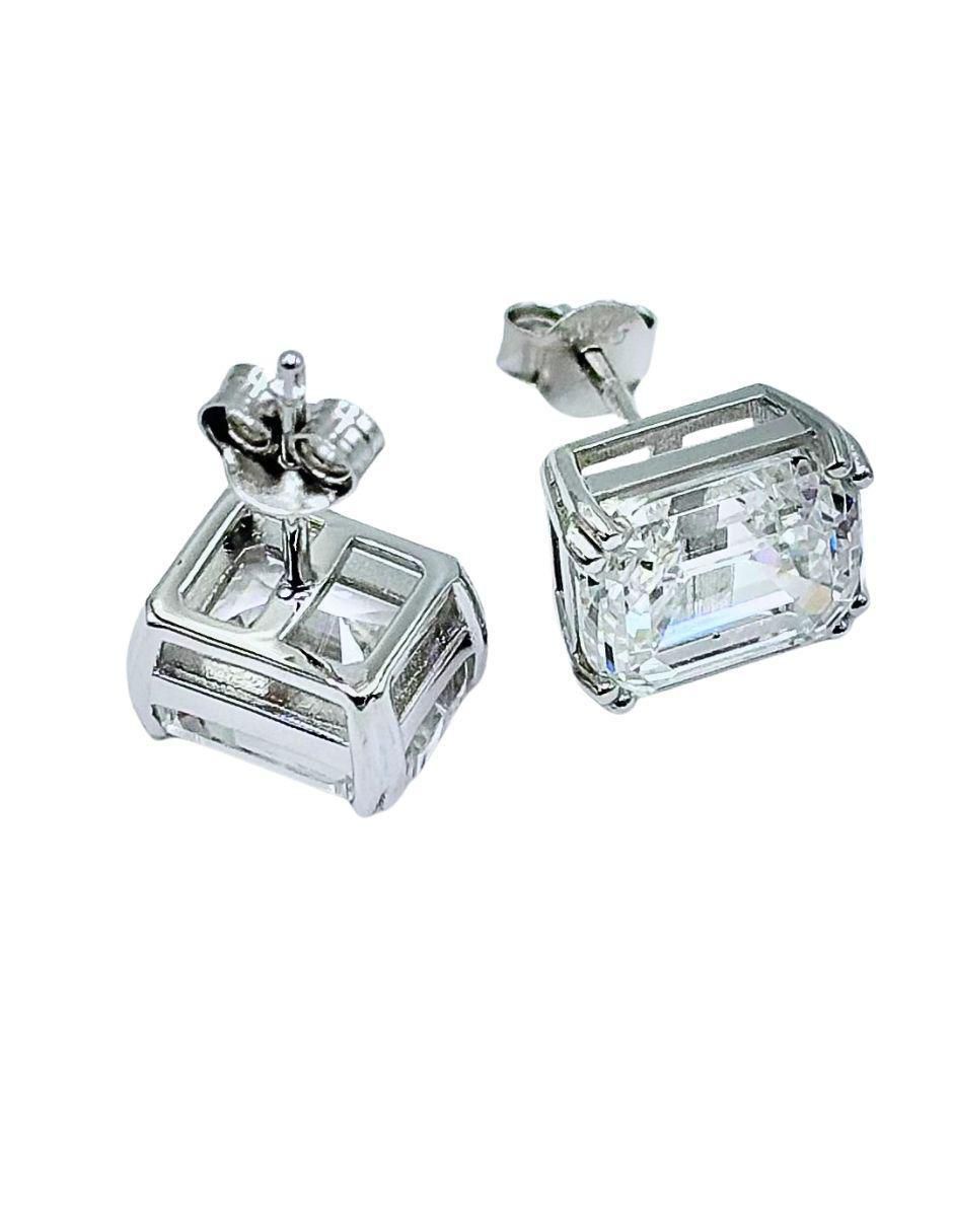 Aretes rectangulares de plata P 925 con acabado brillante zirconia 2