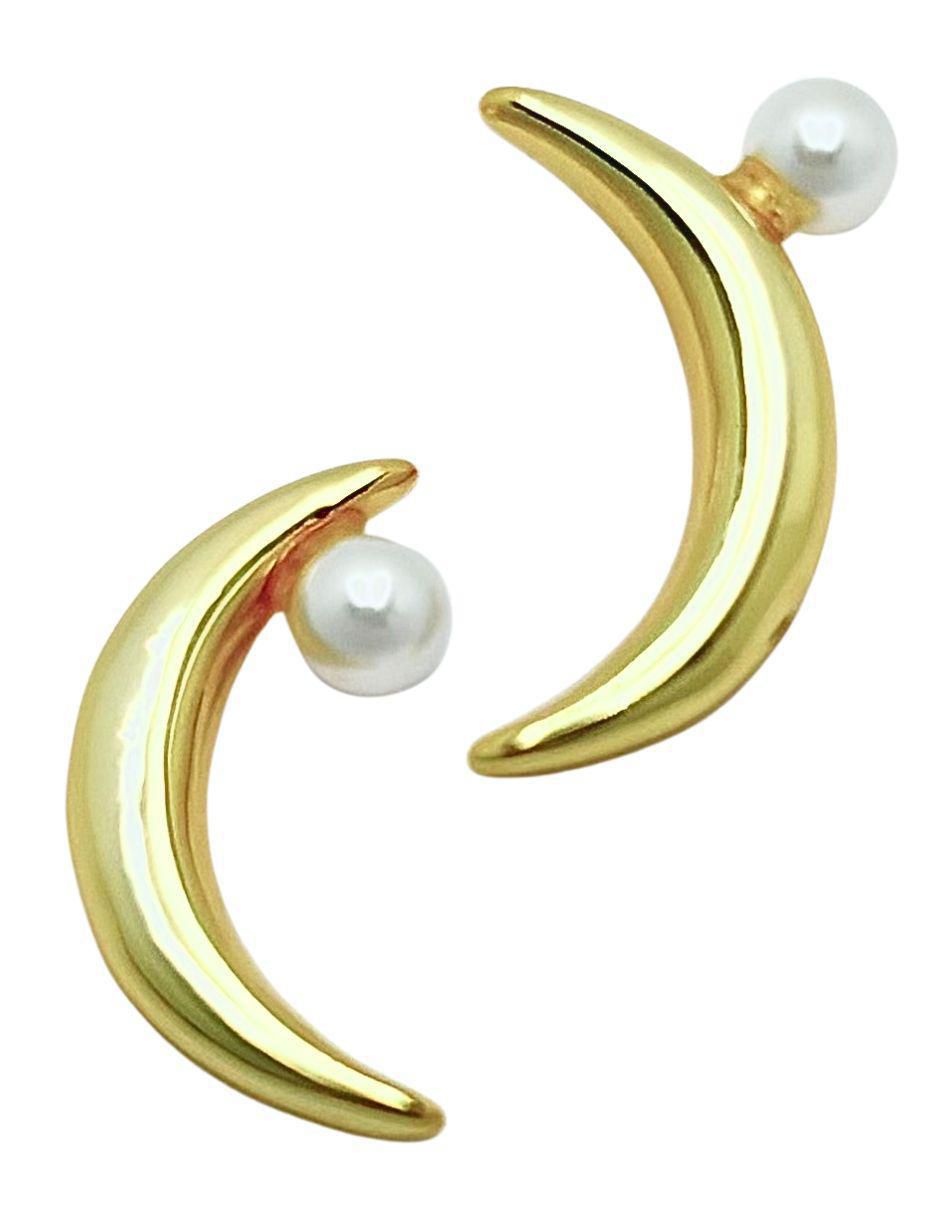 Aretes de luna Luna de plata P 925 con acabado baño de oro imitación perla Aretes de luna Luna de plata P 925 con acabado baño de oro imitación perla