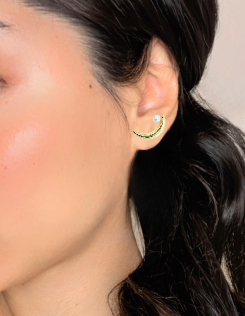 Aretes de luna Luna de plata P 925 con acabado baño de oro imitación perla 3