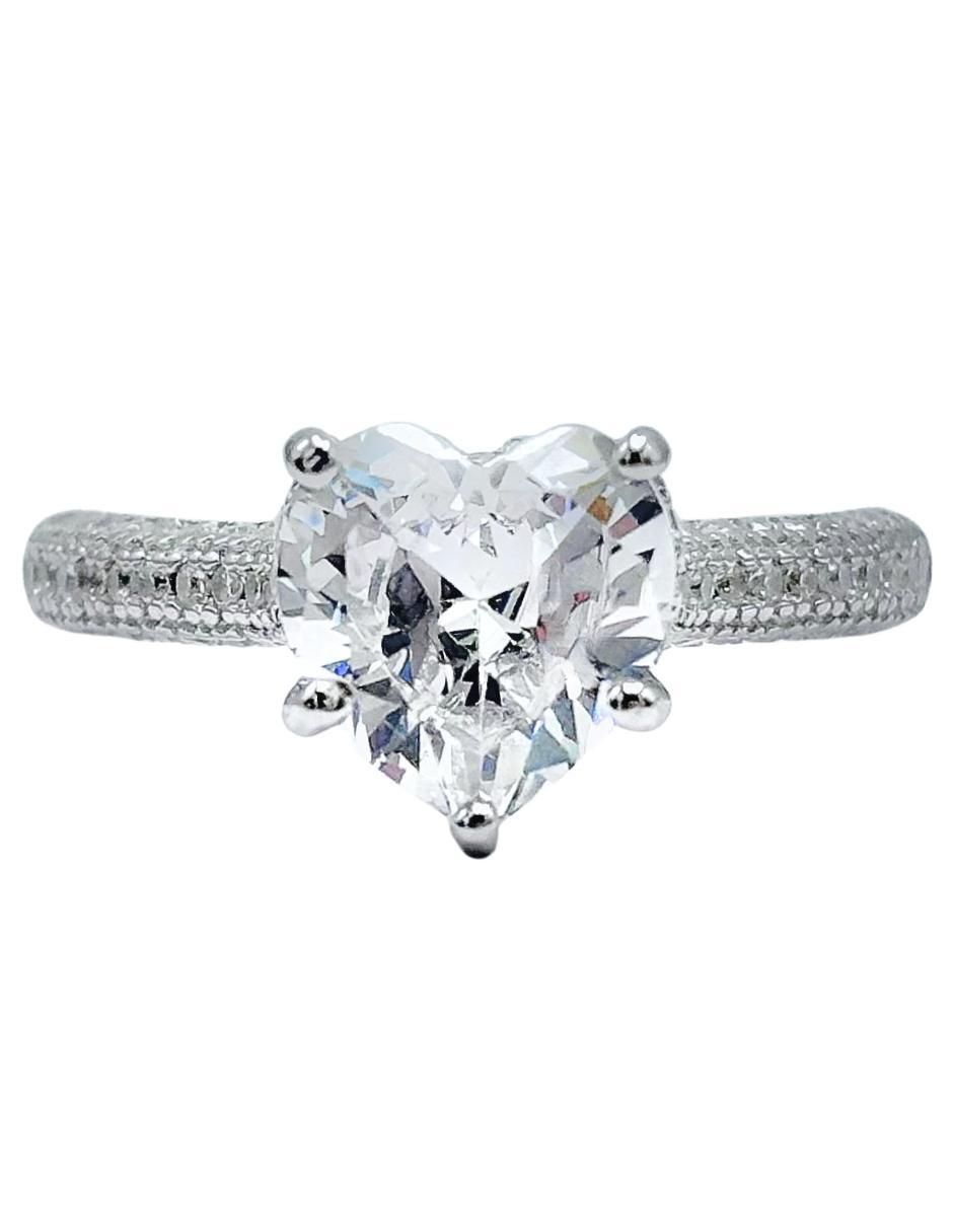 Anillo con gema de corazón P925 de plata zirconia cúbica pavé