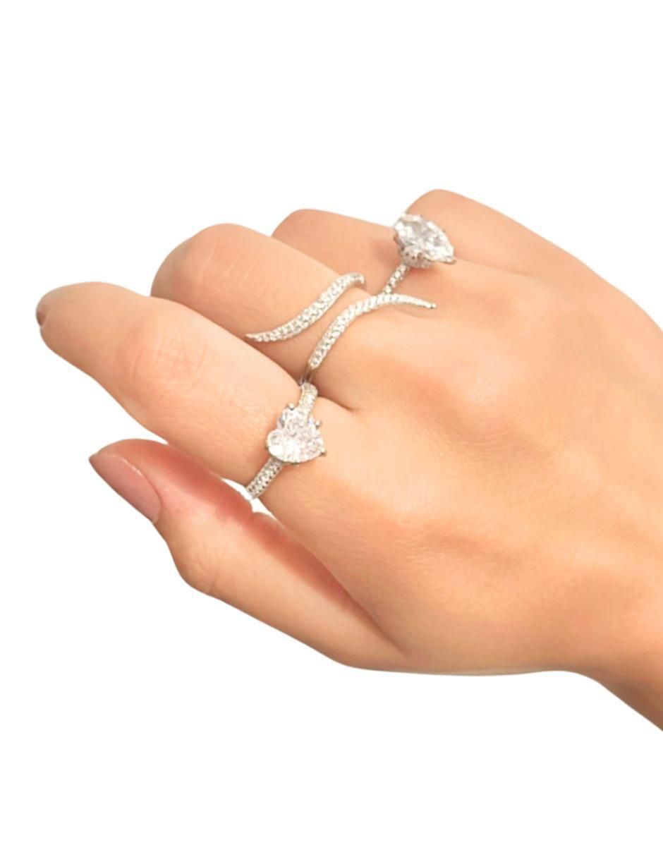 Anillo con gema de corazón P925 de plata zirconia cúbica pavé 4