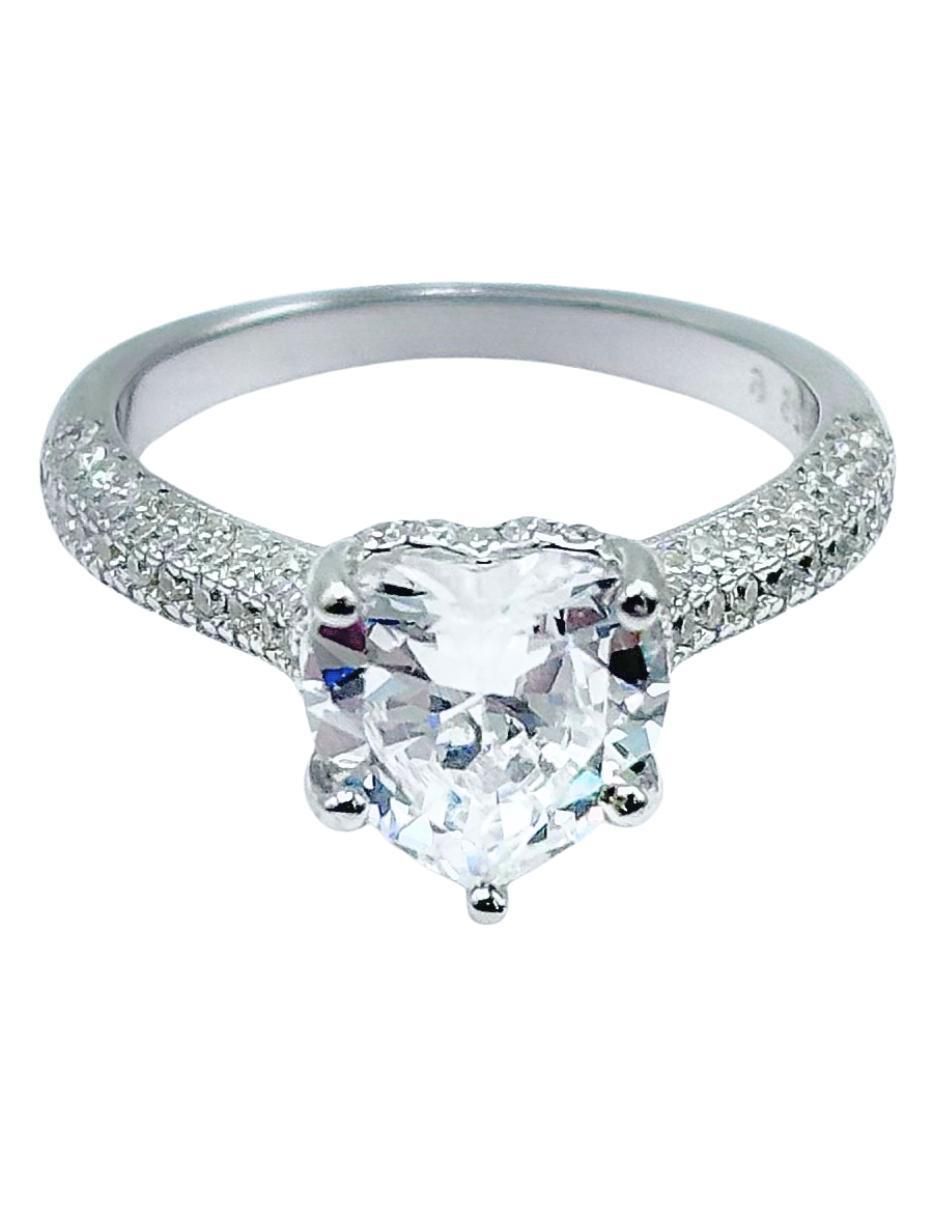 Anillo con gema de corazón P925 de plata zirconia cúbica pavé 5