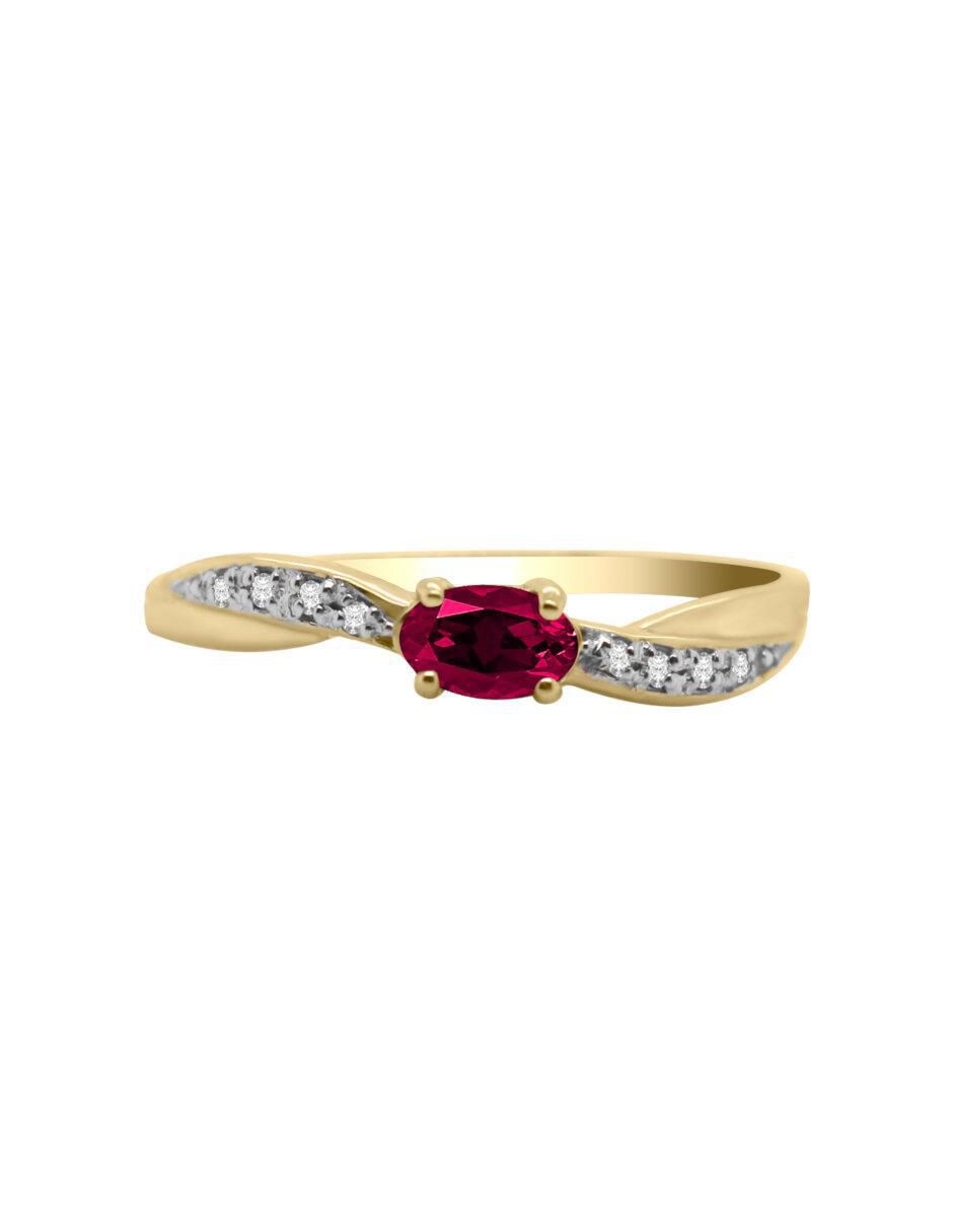 Anillo Jazmin 14 k de oro rubí y diamante brillante