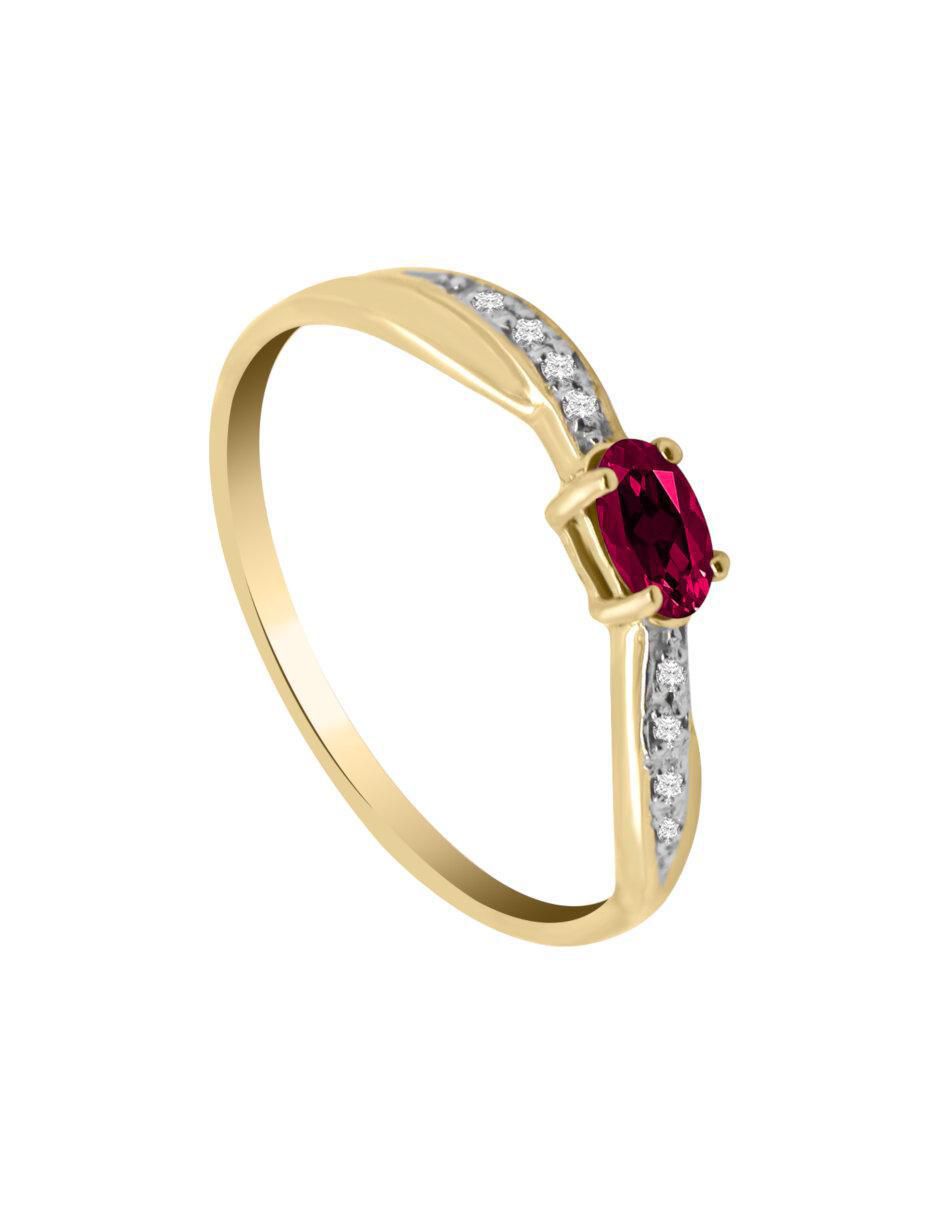 Anillo Jazmin 14 k de oro rubí y diamante brillante 4