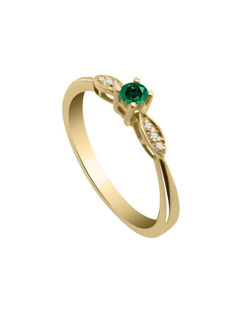 Anillo Javiera 14 k de oro esmeralda y diamante brillante 4