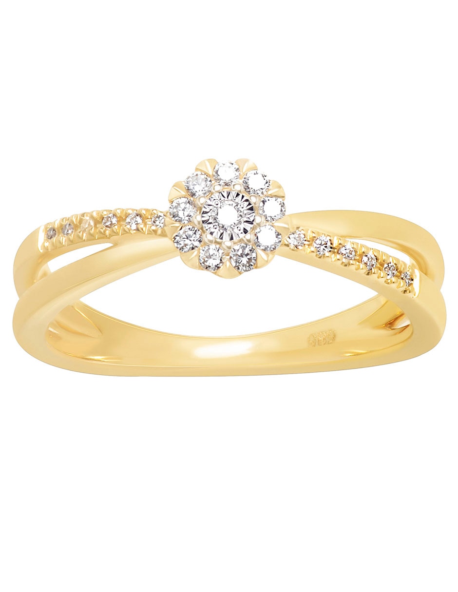 Anillo 14 k de oro diamante pavé