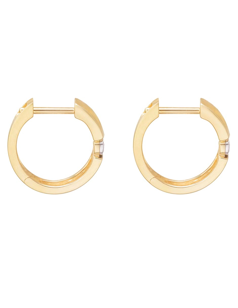 Aretes huggies circulares de oro 14 K con acabado brillante diamante 2