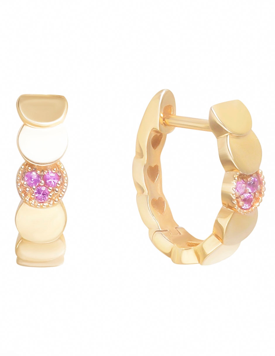 Aretes redondos de oro con acabado brillante zafiro rosa