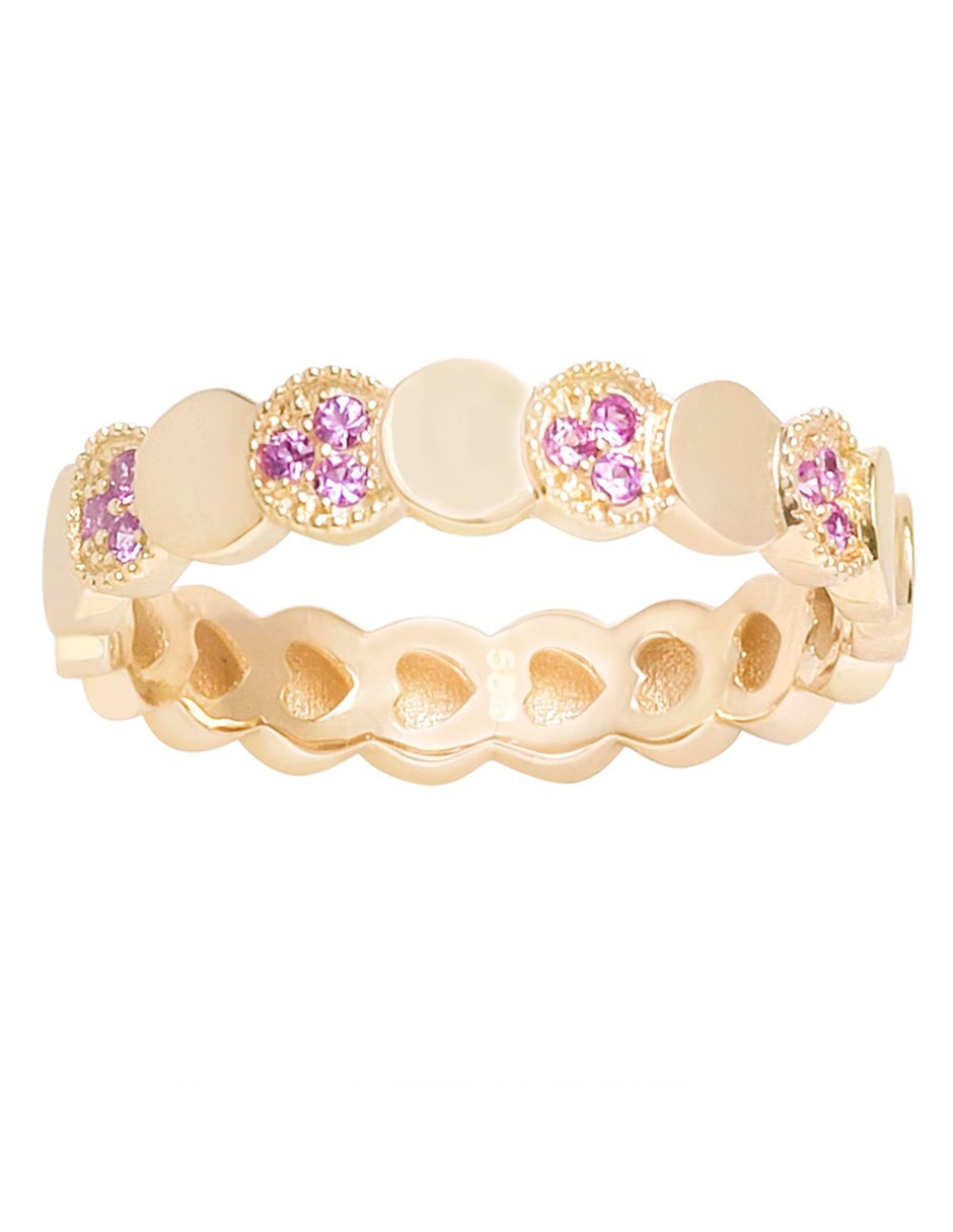 Anillo circular 14 k de oro zafiro rosa brillante