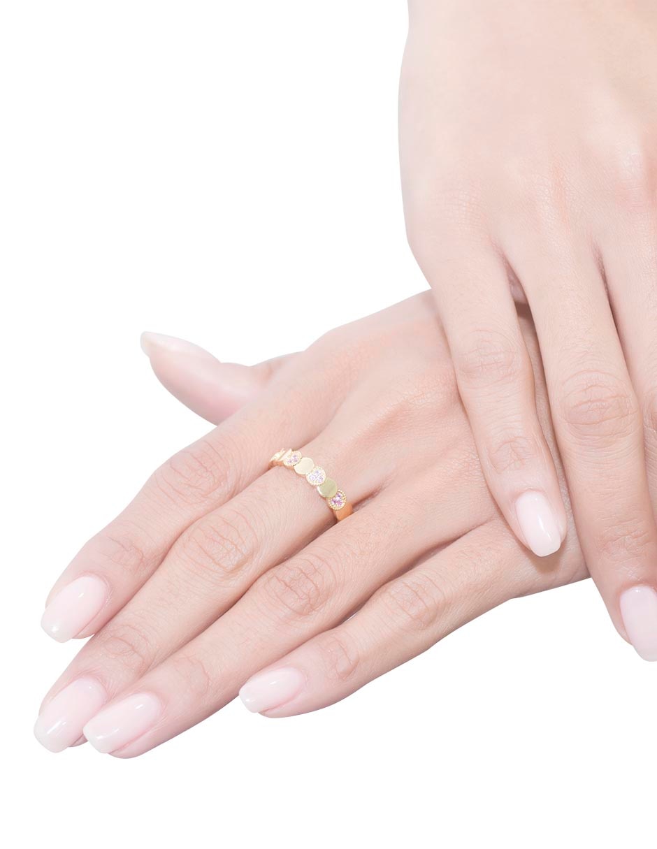 Anillo circular 14 k de oro zafiro rosa brillante 4