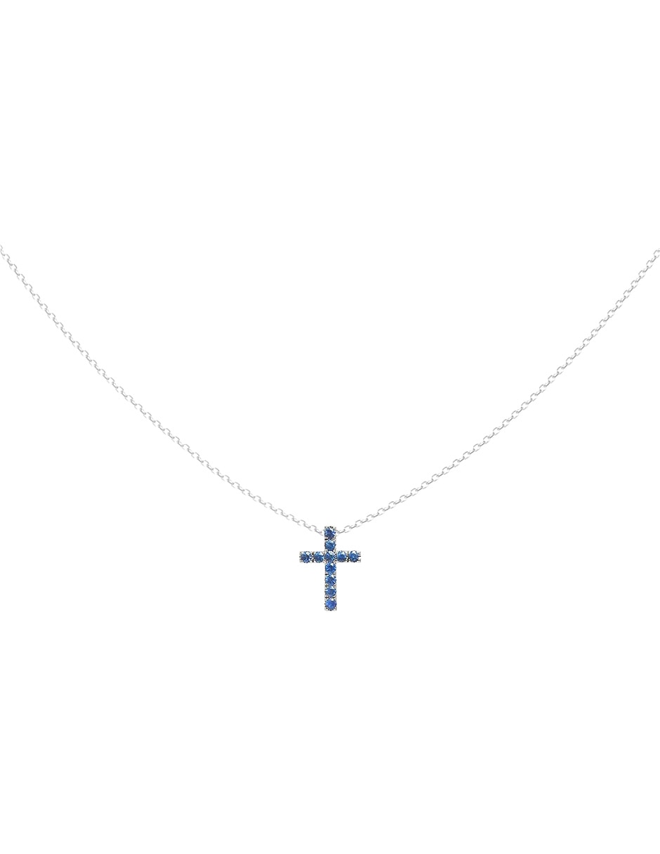 Collar de cruz de oro blanco 14 K