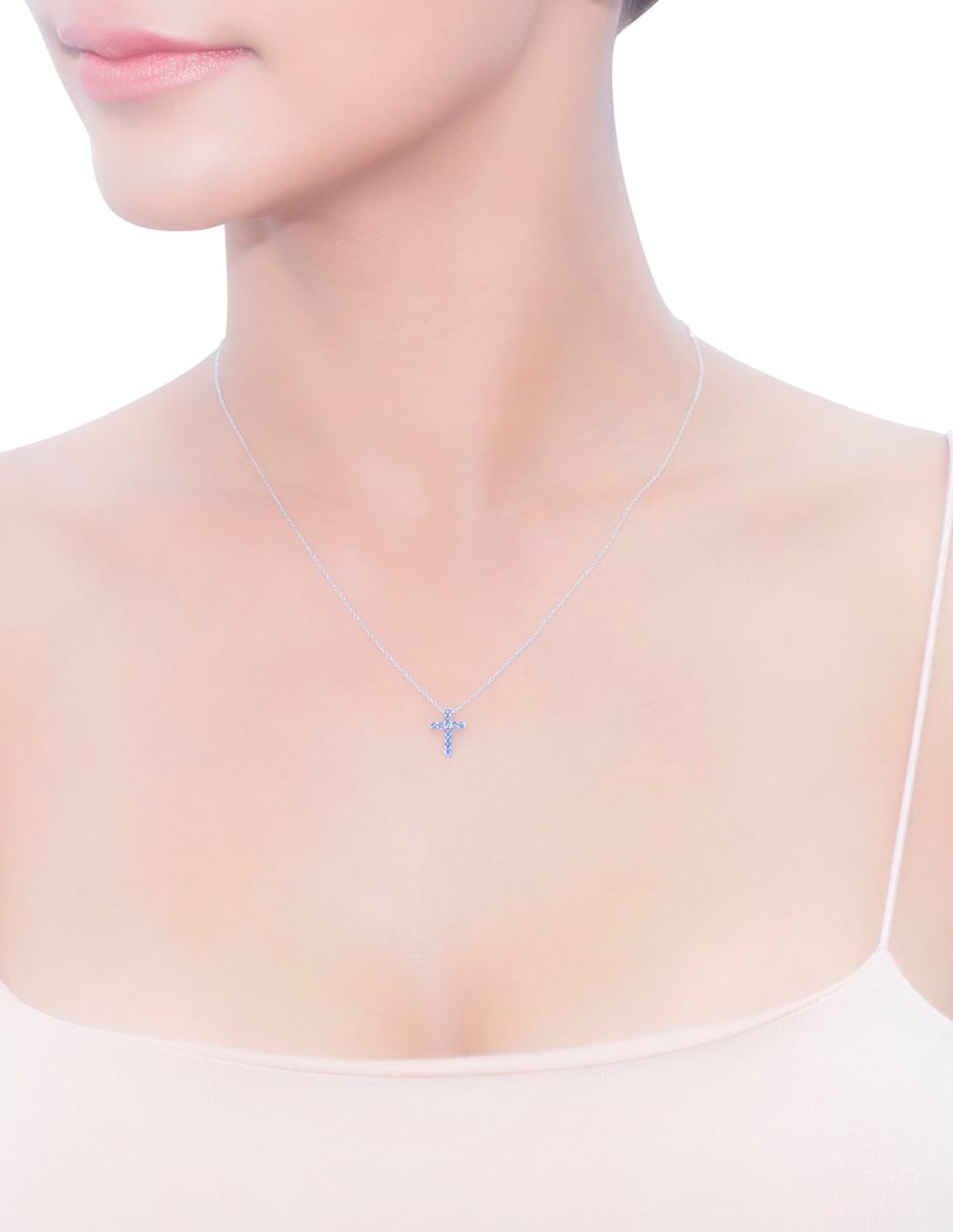 Collar de cruz de oro blanco 14 K 3
