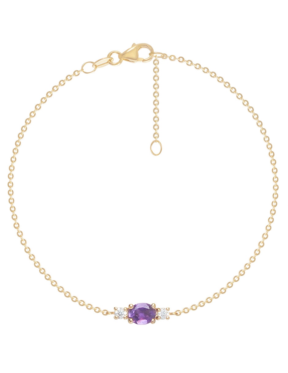 Pulsera de oro con amatista y topacio blanco 14 k 2