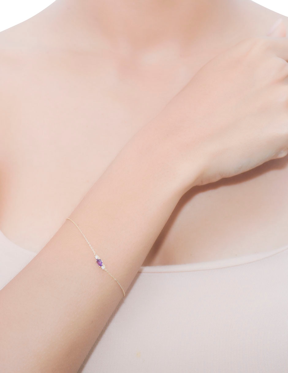 Pulsera de oro con amatista y topacio blanco 14 k 3