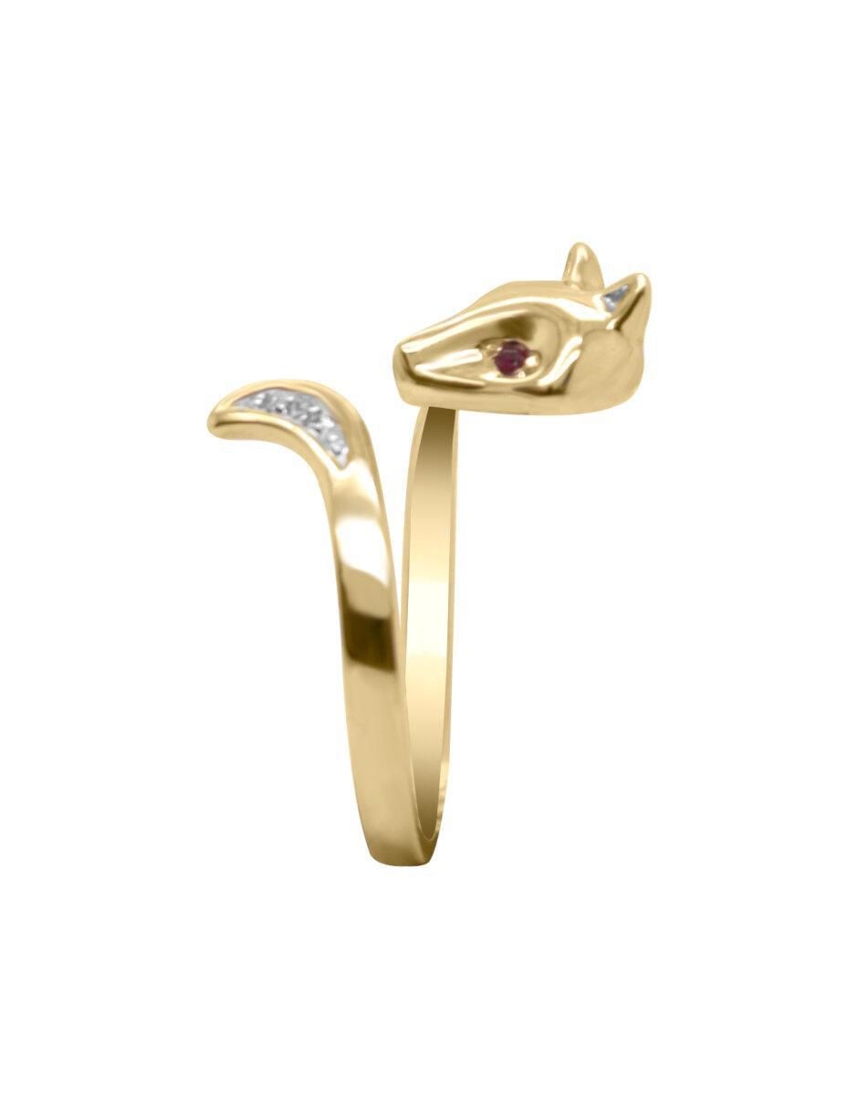 Anillo de zorro Fox 14 k de oro rubí y diamante brillante 2