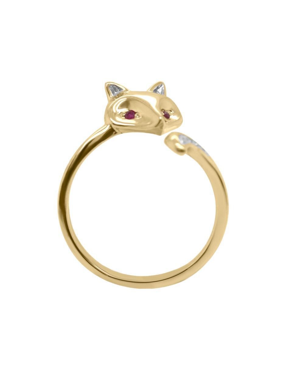Anillo de zorro Fox 14 k de oro rubí y diamante brillante 3