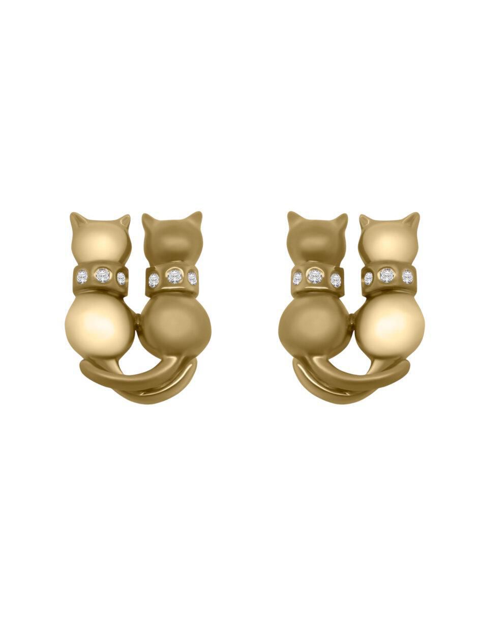 Aretes de gato Lerol de oro con acabado brillante diamante