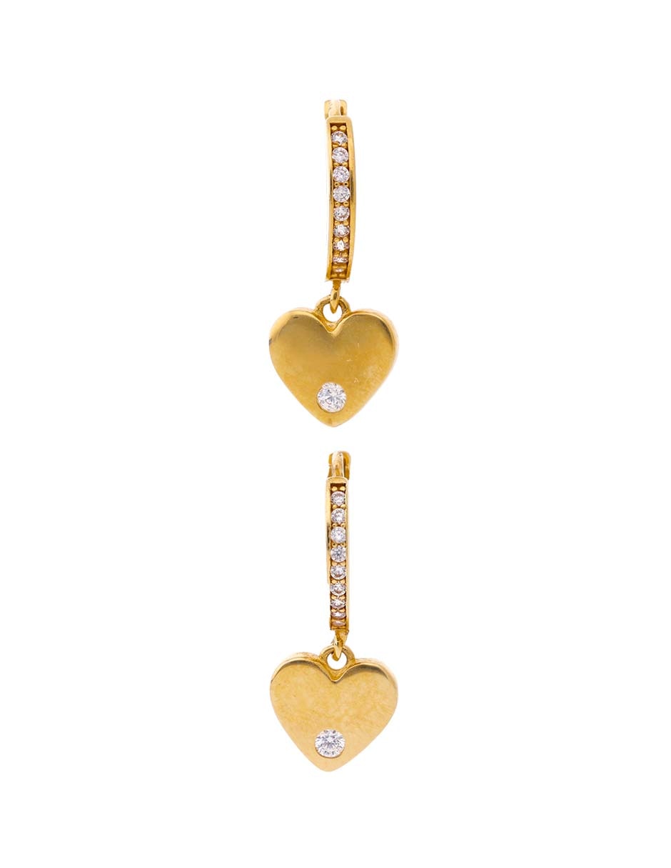 Huggies de corazón de oro 14 k con acabado pulido zirconia