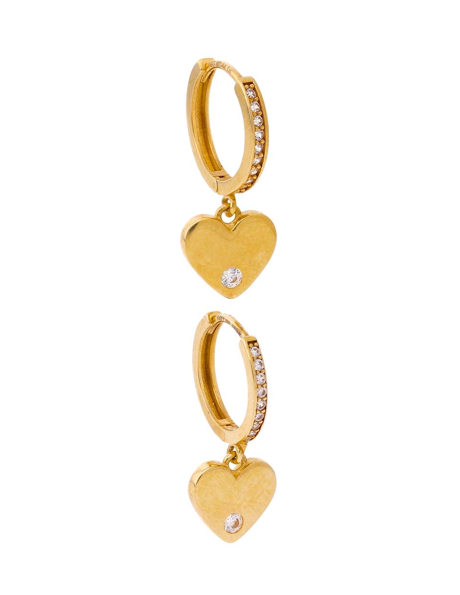 Huggies de corazón de oro 14 k con acabado pulido zirconia 2