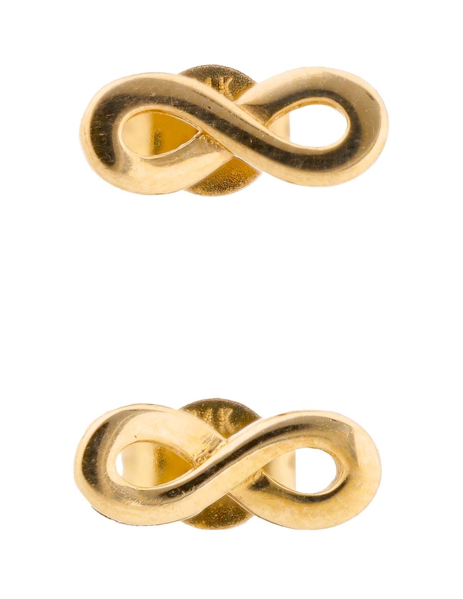 Aretes cortos de infinito de oro 14 k con acabado brillante Aretes cortos de infinito de oro 14 k con acabado brillante