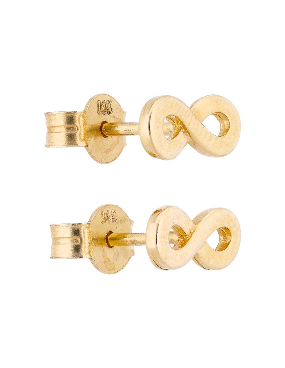 Aretes cortos de infinito de oro 14 k con acabado brillante 2