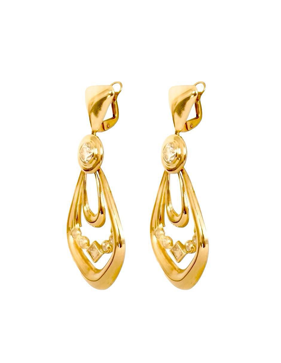 Aretes triangulares de oro con acabado brillante zirconia 2