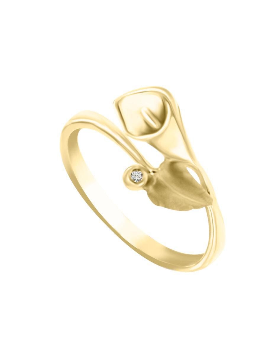 Anillo de flor Irfan 14 k de oro diamante brillante 2
